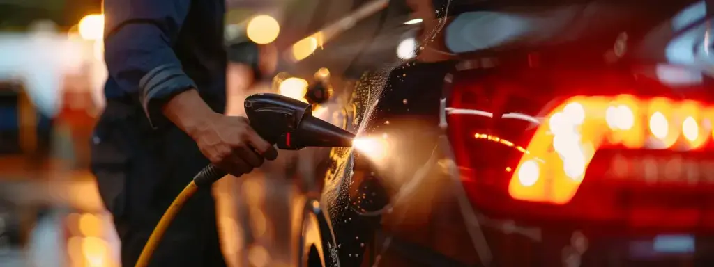 a professional using a heat gun to remove a vehicle wrap.